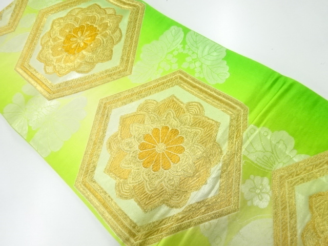 アンティーク　亀甲に花模様織出し袋帯（材料）